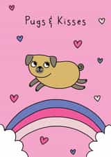 Cute Pug Dog Pun Card - Pugs and Kisses created by Sunny side Studios
