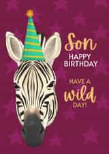 Cool Birthday Card - For Son - Wild Zebra Card created by Sian Moore Illustration