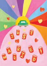 Arty Wedding Card - Just Married - Car & Cans created by Ickaprint