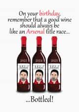 Funny Arsenal Birthday Card, Joke Card Mikel Arteta Wine Bottle Football Humour created by Babs King Design