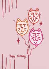 Cute birthday card with balloon cats created by NiamhTheIllustrator
