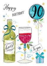Traditional 90th Birthday Card - Red Wine - Balloon created by Katie Phythian Design