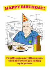 Funny birthday card relating to Prince Andrew and his recent problems created by Mint Ink