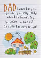 Funny Father's Day card from a son or daughter who is still at home created by Pride Cards UK