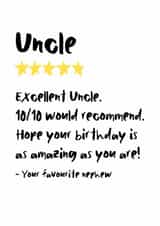 Excellent Uncle 5 Star Review Funny Birthday Card From Nephew created by The Stamford Press