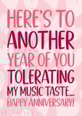 Funny Anniversary Card - Tolerating My Music Taste created by TeePee Creations