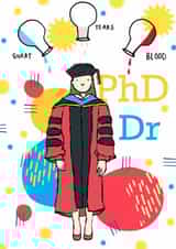 Cute Congratulations Card for her - PhD Graduation - Blood, Sweat & Tears created by Print Me Some Color