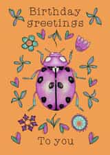 Spread some magic with this whimsical purple ladybug birthday card created by Sharonflemingart