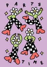 Cute Birthday Card - Party Time - Dancing Flowers created by Rumble Cards