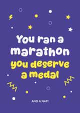 Funny Marathon Congratulations Card for Runner, You Deserve a Medal & Nap created by Jog On Studio