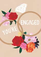 Pretty Engagement Card - Painted Flowers & Rings - You’re Engaged created by Louise Tiler