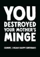 Rude Birthday Card - Mother's Minge created by The Buddy Fernandez Card Co.