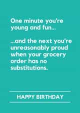 Funny Birthday Card – Grocery Delivery No Substitutions Win created by Making Lemonade