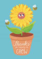 Thanks For Helping Me Grow Teacher Card | Cute Sunflower Thank You created by NOD Studio