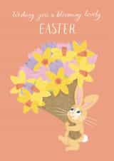 Wishing You A Blooming Lovely Easter Card | Cute Bunny & Daffodils created by NOD Studio