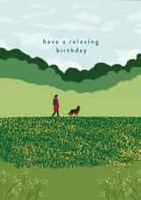 Dog Walking Arty Birthday Card - Have a relaxing Birthday created by Charis Raine