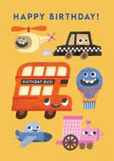 Cute Birthday Card - Bus, Taxi, Train & Plane created by Emily Nash Illustration