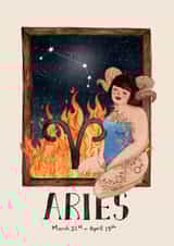 Arty horoscope card, Aries Zodiac greeting card for her created by Hes Durkan Illustration