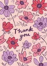 Pretty Thank You Card - Pink and Purple Flowers created by Embletree Designs