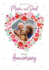 Personalised Anniversary Photo Card created by Orchard Design House - Traditional Anniversary Card f- For Mum and Dad - Floral Heart Frame
