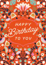 Pretty Birthday Card - Folk Florals created by Jane Farnham Designs