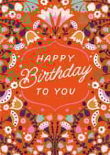 Pretty Birthday Card - Folk Florals created by Jane Farnham Designs