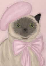 Cute Whimsical Siamese Cat. Cat Lovers Greetings Card. created by Courtney B.