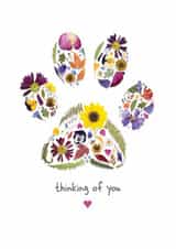 Thoughtful Floral Paw print Card for Pet Loss - thinking of you created by Leanne Munro