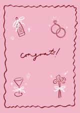 Congratulations Card - Cute Pink Illustrated - Engagement / Wedding created by Holly Walsh