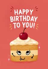 Cute Birthday Card - Cherry Cake - Smiley Face created by Lauren Rachael