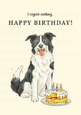 Cute Birthday Card - Border Collie - Cake - No Regrets created by Kate Tea Illustration