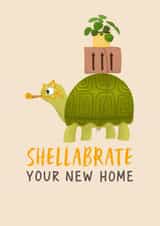 Cute Moving House Card - Turtle Celebrating New Home - Shellabrate Your New Home created by @oubergine
