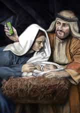 Funny Christmas New Baby Card - (A) In A Manger - Football Dad Nativity created by Quite Good Cards