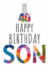 Colourful 40th Birthday Card For Son - Birthday Cake - Candles - For Him created by size3art