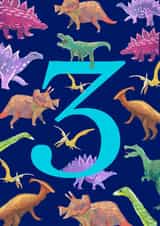 Cute dinosaur card for a 3 year old created by While Sadie Sleeps