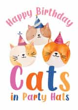 Cute Cats in Party Hats Birthday Card – Watercolour Funny Cat Birthday Card created by Michelle Khoury