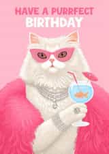 Funny Birthday Card - Purrfect Birthday - Glam Cat created by Pink Peach Cards