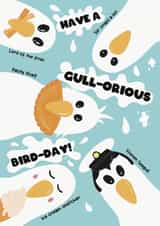 Funny seagull birthday card - pasty thief - Steven seagull - chip thief created by Rosie bees craft box