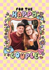 Personalised Wedding Photo Card created by Katie Ruby Illustration - Cute Engagement/Wedding Card - The Happy Couple - Checkerboard Frame