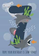 Cute 7th Birthday Card - For Him - Sharks created by Abigail Elodie