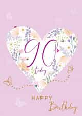 Traditional Birthday Card - 90th - Floral Heart created by SABIVO Design by Sabina
