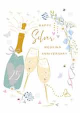 Traditional Anniversary Card – 25th — Silver Wedding – Prosecco created by SABIVO Design by Sabina