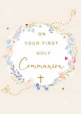Pretty Christening Card – Holy Communion — Floral Wreath created by SABIVO Design by Sabina