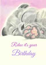 Cute Birthday Card - Cat Sleeping - Relax It's Your Birthday created by Little Red Boots Fae