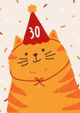 Cute 30th Birthday Card - Orange Cat - Party Hat created by Jess Shah