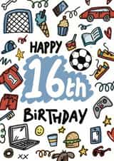 Happy 16th Birthday Card For Teen Boy – Fun Birthday Card created by ROSHAH DESIGNS