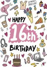 Happy 16th Birthday Card For Teenage Girl – Cute Sweet Sixteen created by ROSHAH DESIGNS
