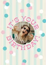 Personalised Birthday Photo Card created by Olivia Raufman Design - Classic Birthday Card - Confetti Stripes