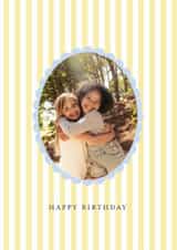 Personalised Birthday Photo Card created by Gooseberry Moon - Classic Birthday Card - Yellow Striped Frame