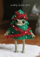 Funny Christmas Card - Sending Festive Spirit - Frog Tree - Heknitt created by lil wabbit